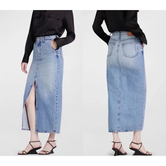 Derek Lam 10 Crosby High Waist Maxi Denim Skirt W Thigh-High Slit Size 27 - Picture 1 of 12
